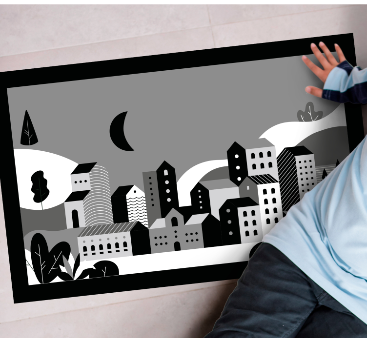 Kaupunkikuva mustavalkoinen moderni vinyylimatto - Tenstickers