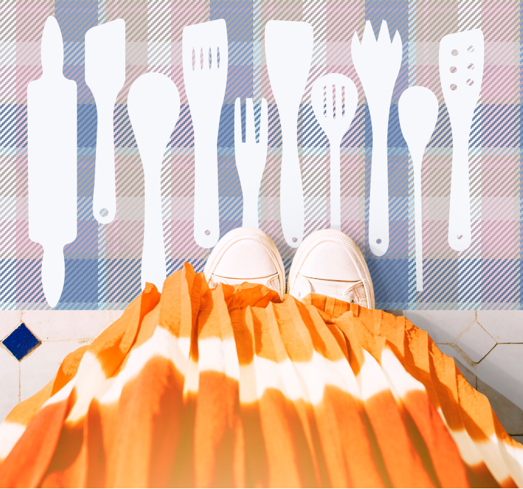 Keittovälineiden siluetteja keittiön vinyylimatto - Tenstickers