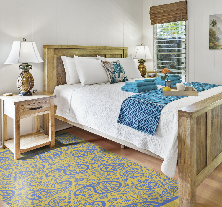 Keltainen ja sininen paisley moderni vinyylimatto - Tenstickers