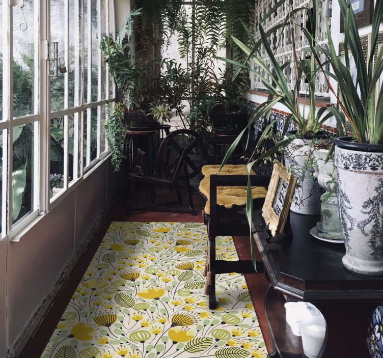 Keltainen kukka pitsi kukka vinyylimatto - Tenstickers