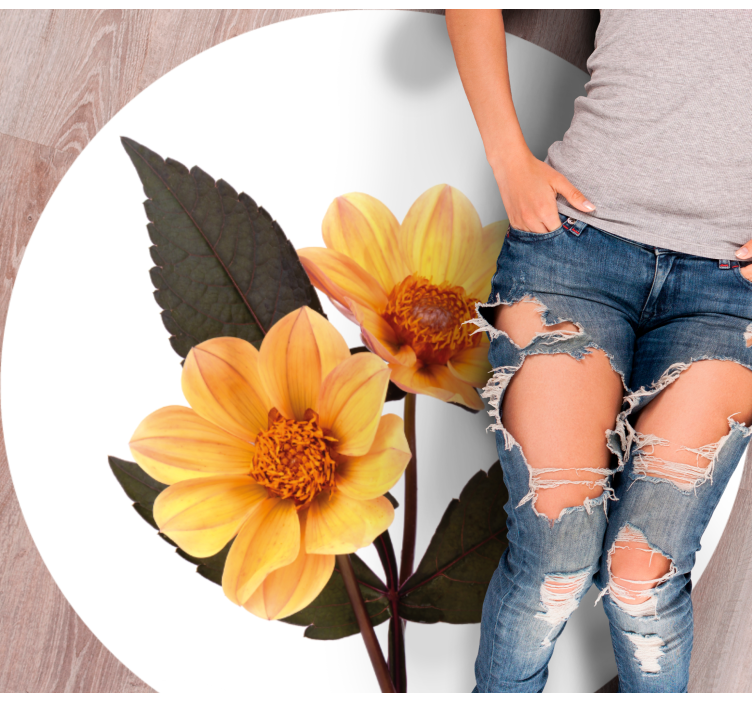 Keltaiset kukat ja mustat lehdet pyöreä vinyylimatto - Tenstickers