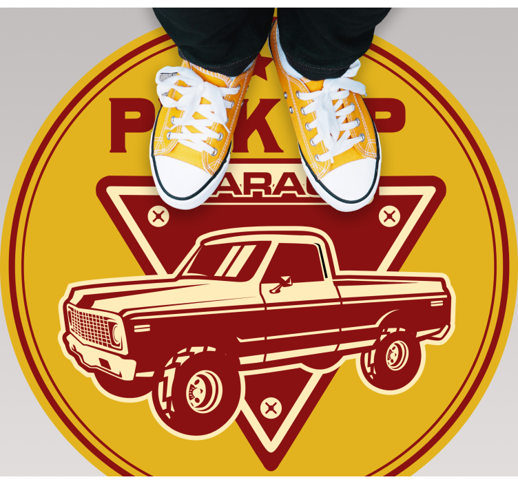 Klassinen pickup-autotalli vintage vinyylimatto - Tenstickers