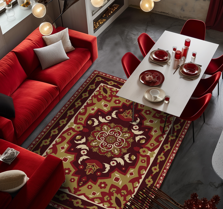 Kukka-geometrinen vintage-design ruokasali vinyylimatto - Tenstickers