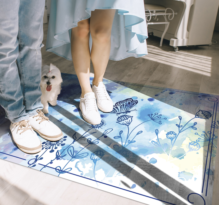 Kukka piirustus ja perhosia eläin vinyylimatto - Tenstickers