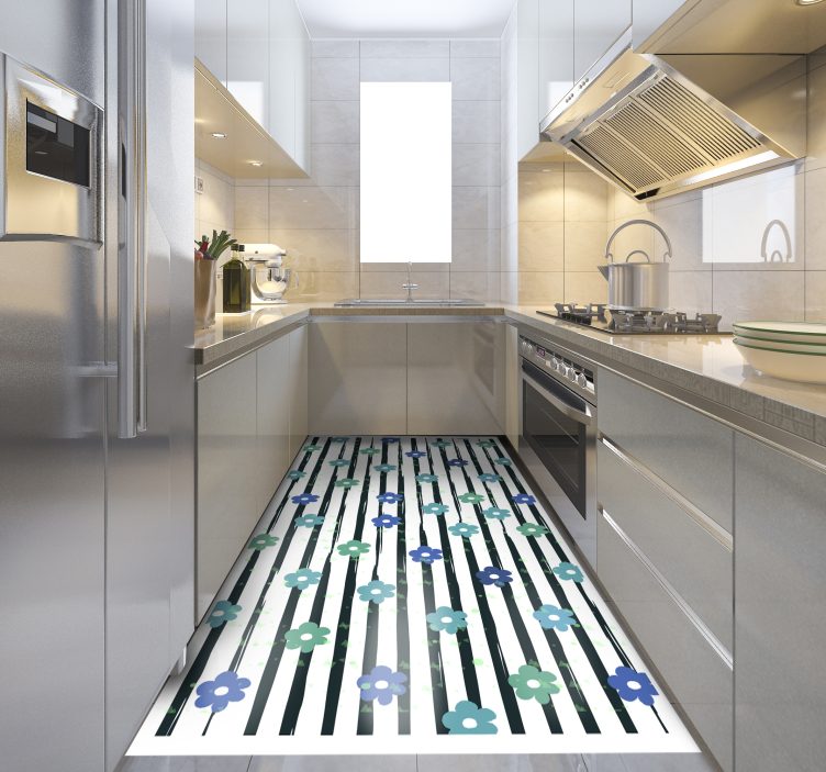 Kukka raidallinen muotoilu vinyylimatto keittiöön - Tenstickers