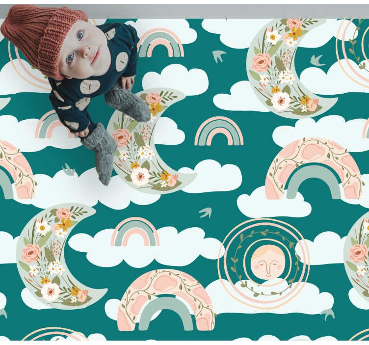 Kukkainen kuun sateenkaaret lastenhuone vinyylimatto - Tenstickers