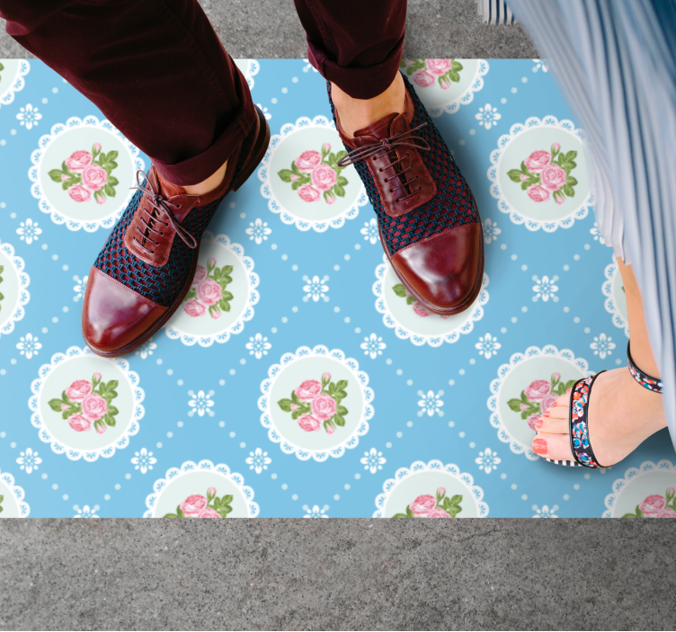 Kukkainen pitsikuvio sininen vinyylimatto - Tenstickers