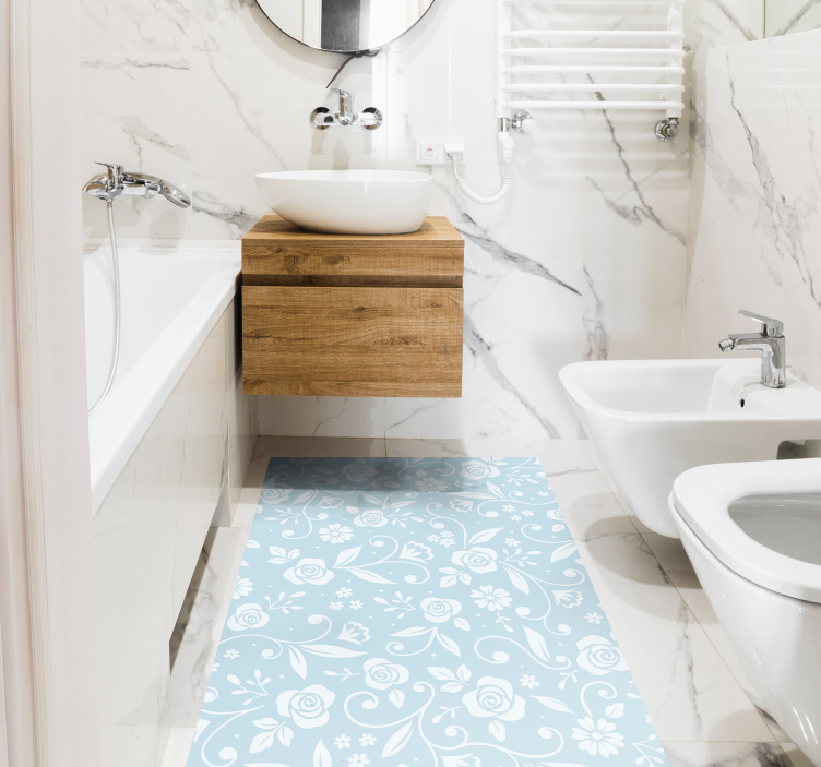 Kukkakuvioinen blues kukka vinyylimatto - Tenstickers