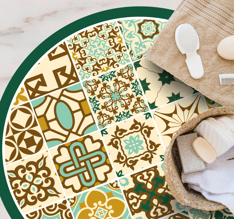 Kultainen ja vihreä espanjalainen laatta kuvio laatta vinyylimatt - Tenstickers