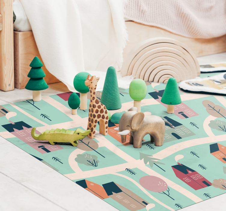 Lapset leikkivät kylässä lastenhuone vinyylimatto - Tenstickers