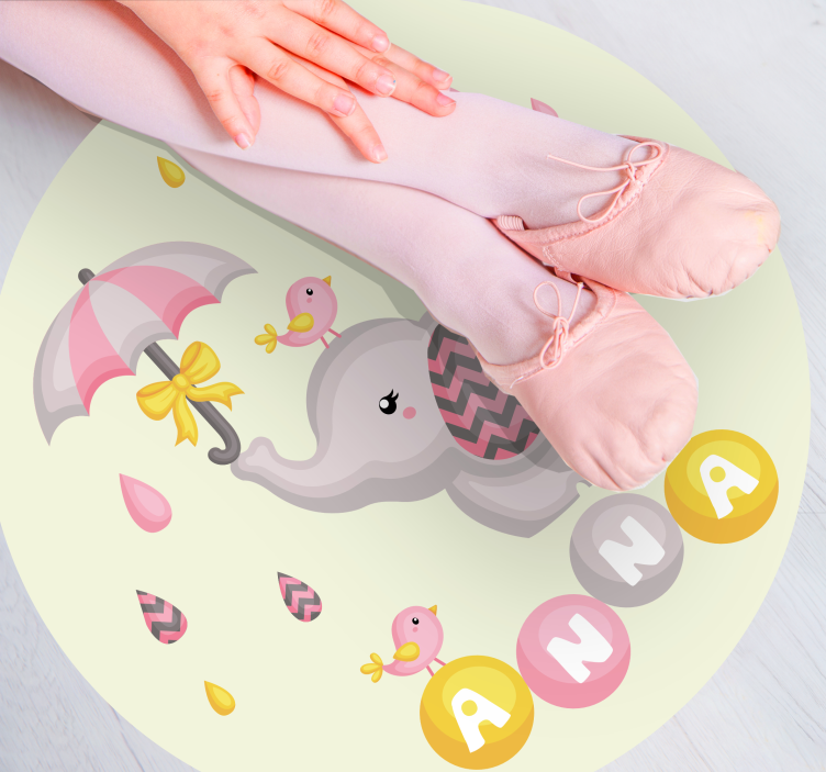 Lasten norsu ja lintu sateenvarjolla nimi vinyylimatto - Tenstickers