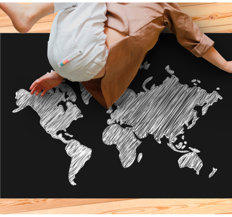 Liitutaulu harmaa muotoilu maailmakartta vinyylimatto - Tenstickers