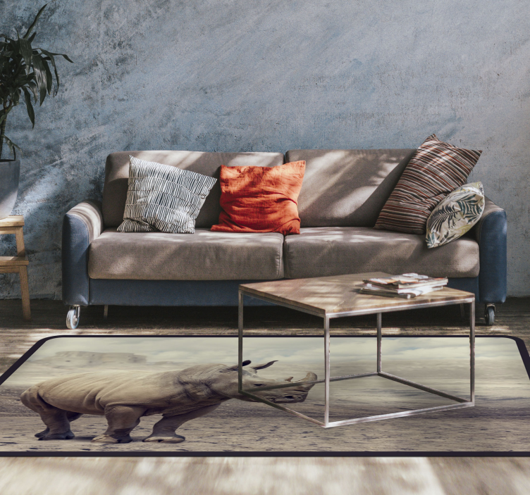 Majesteettinen sarvikuono kohtaus eläin vinyylimatto - Tenstickers