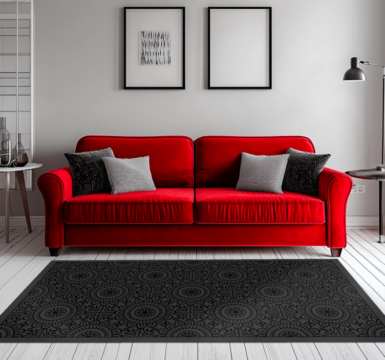 Mandala kukkia musta vinyylimatto - Tenstickers