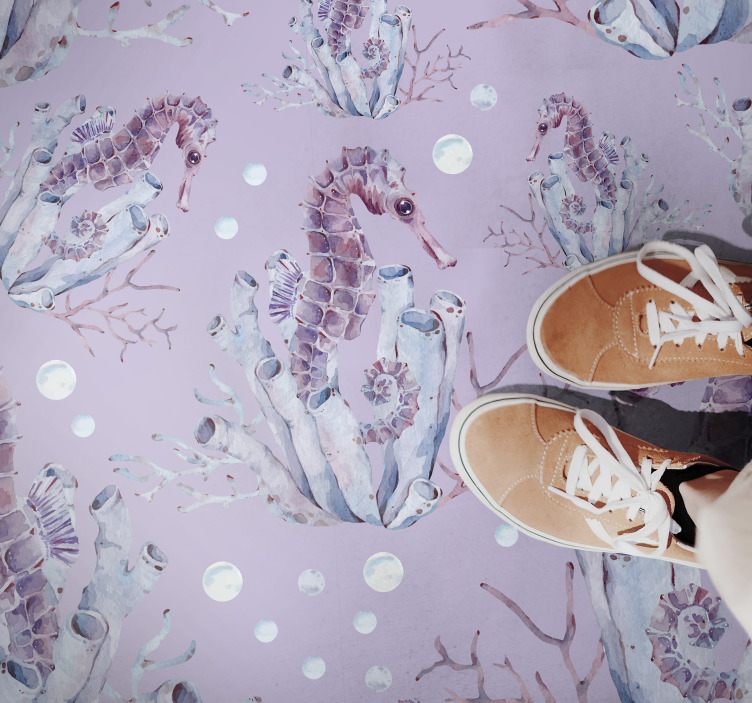 Merihevosen korallikuvio kylpyhuoneen vinyylimatto - Tenstickers