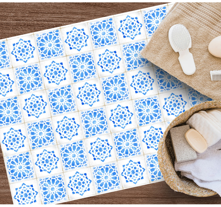Monimutkaiset siniset kuviot kaakeli vinyylimatto - Tenstickers
