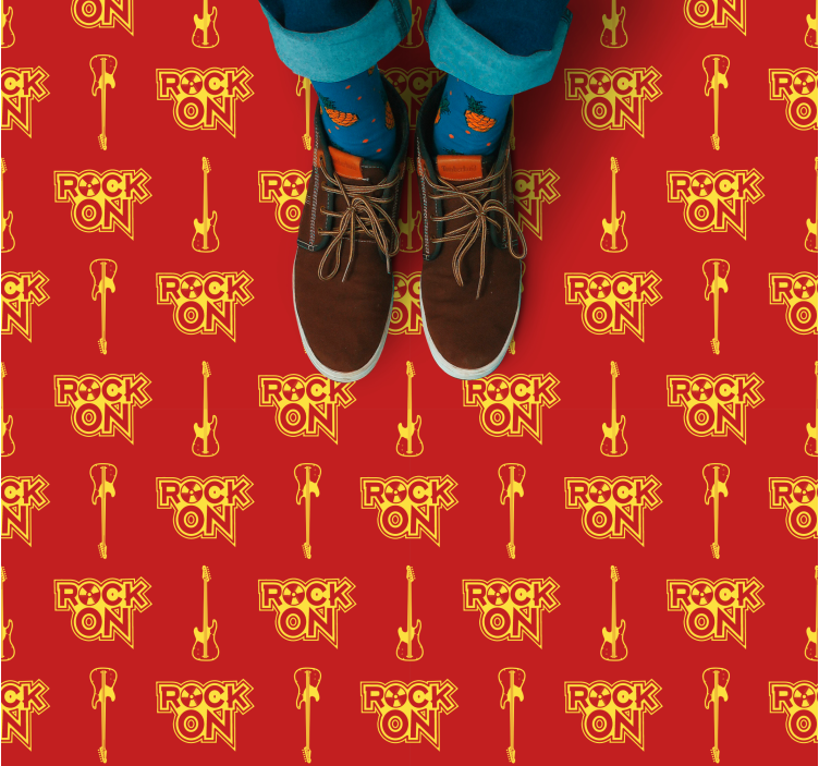 Musiikkikuvio retrokitaralla neliö vinyylimatto - Tenstickers