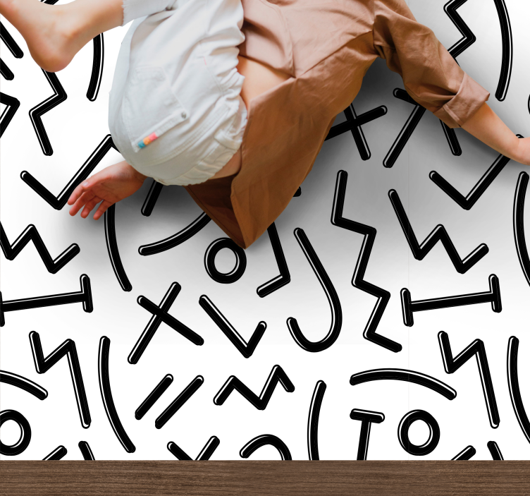 Nuorten mustavalkoiset hahmot vinyylimatto minimalistinen - Tenstickers