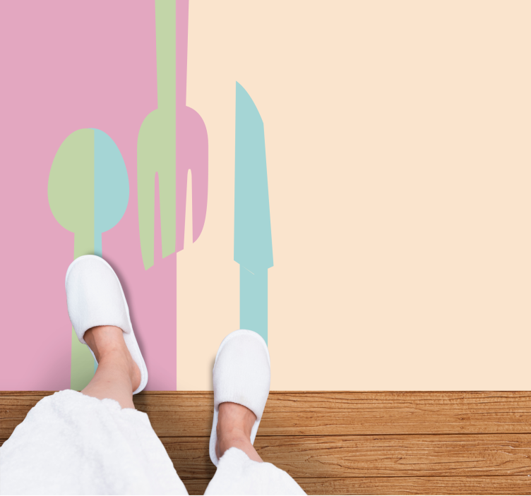 Pastelliväriset astiat vinyylimatto keittiöön - Tenstickers