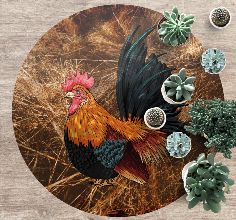 Piirretty kukko oljessa pyöreä vinyylimatto - Tenstickers