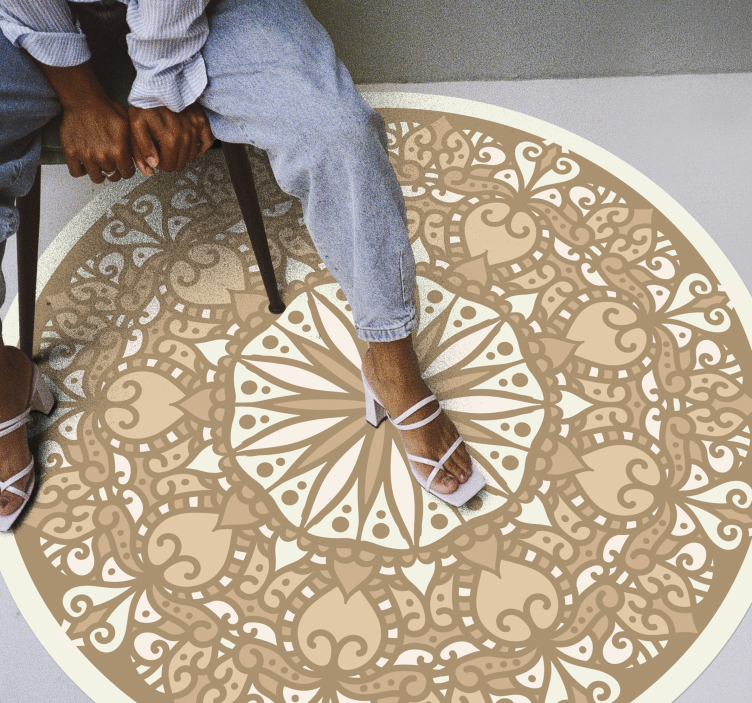 Pyöreä beige mandala mosaiikki vinyylimatto mandala - Tenstickers