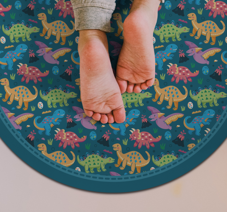Pyöreä dinosauruskuvio lastenhuone vinyylimatto - Tenstickers