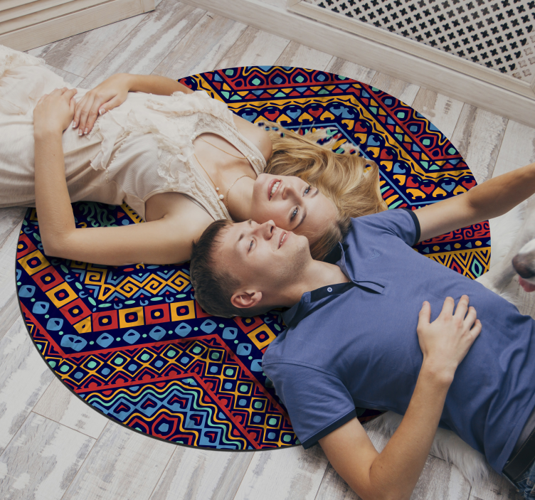 Pyöreä malli etninen vinyyli matto - Tenstickers