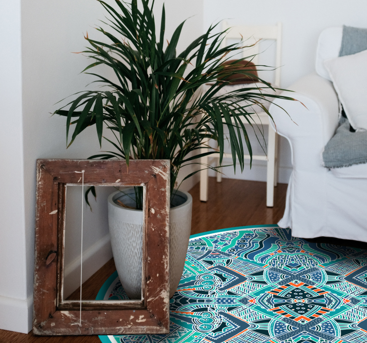 Pyöreät etniset vinyyli matot intialaiset höyhenet etninen vinyyl - Tenstickers