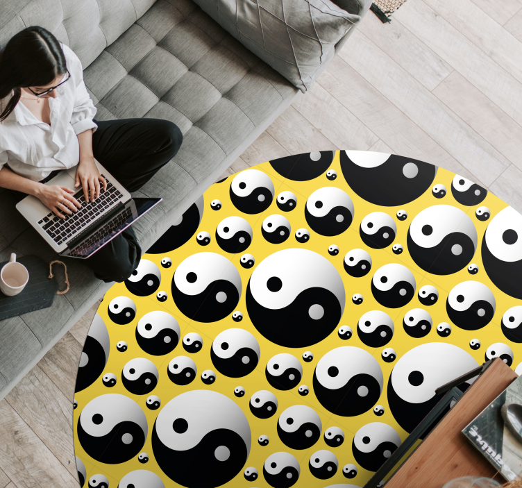 Pyöreät vinyyli matot yin yang ympyrät etninen vinyylimatto - Tenstickers