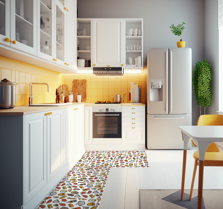 Ruokakuvakkeiden kuvio vinyylimatto keittiöön - Tenstickers