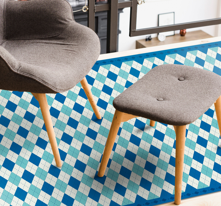 Ruudullinen sininen kuvio kaakeli vinyylimatto - Tenstickers