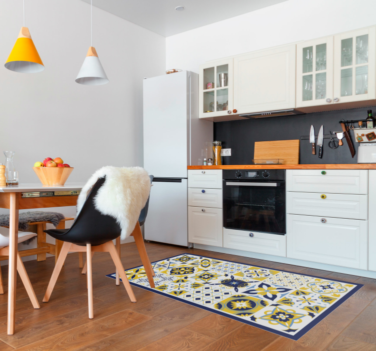 Sininen portugalilainen tyyli laatta vinyylimatto - Tenstickers