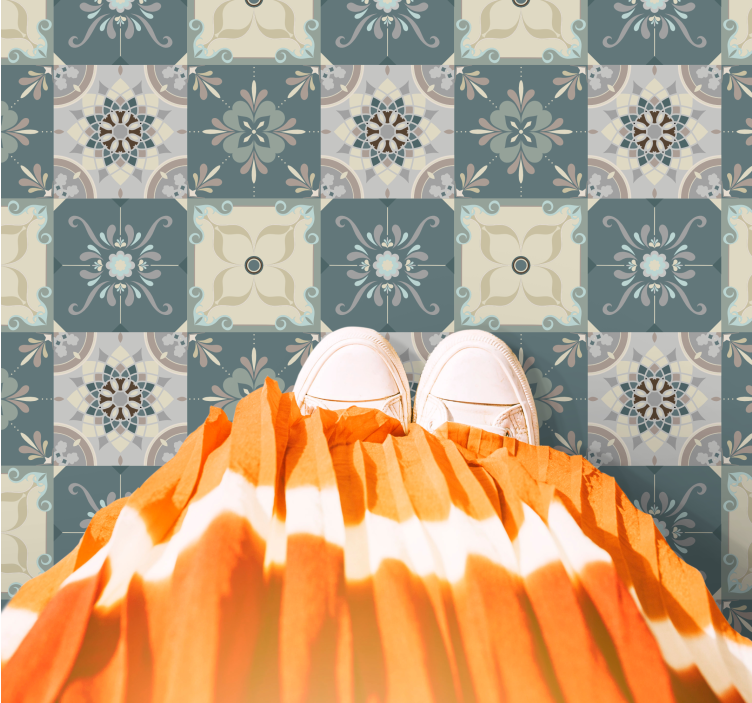 Sininen vintage -tyylinen mosaiikki laatta vinyylimatto - Tenstickers