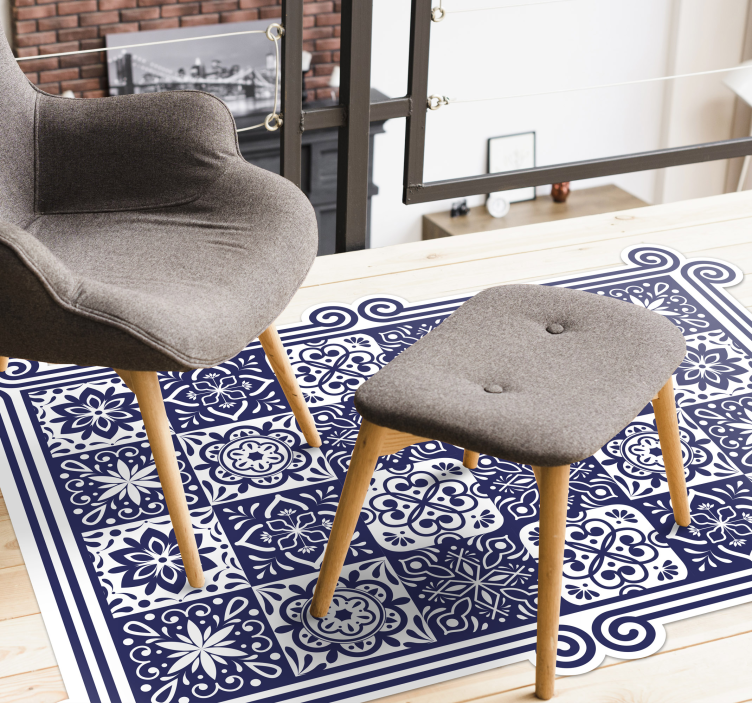 Siniset laatat ja valkoinen nauha laatta vinyylimatto - Tenstickers