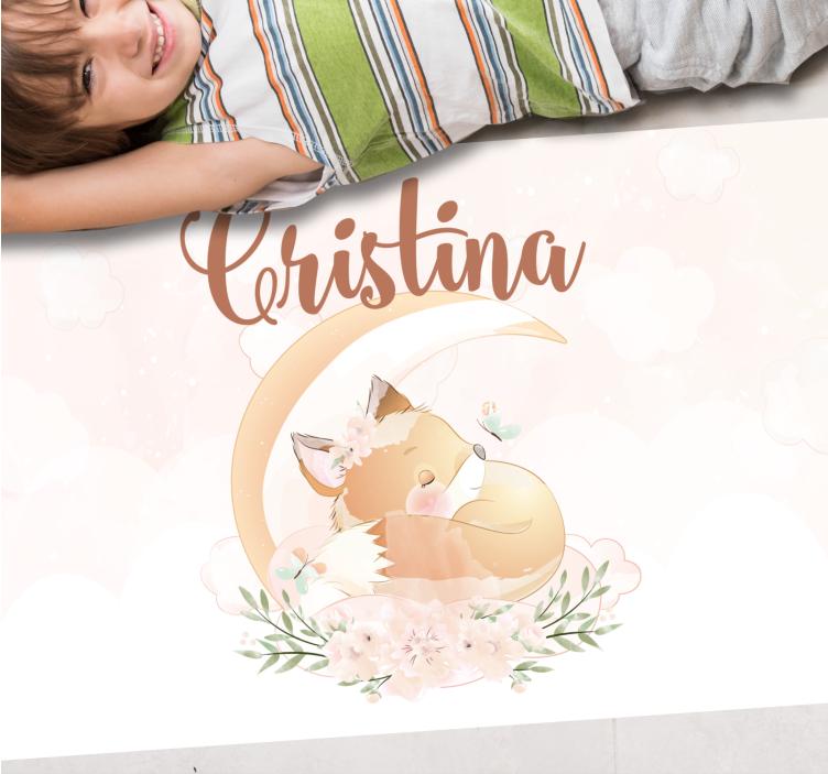 Söpö kettu tytölle nimeltä Vauvan huoneen vinyylimatto - Tenstickers