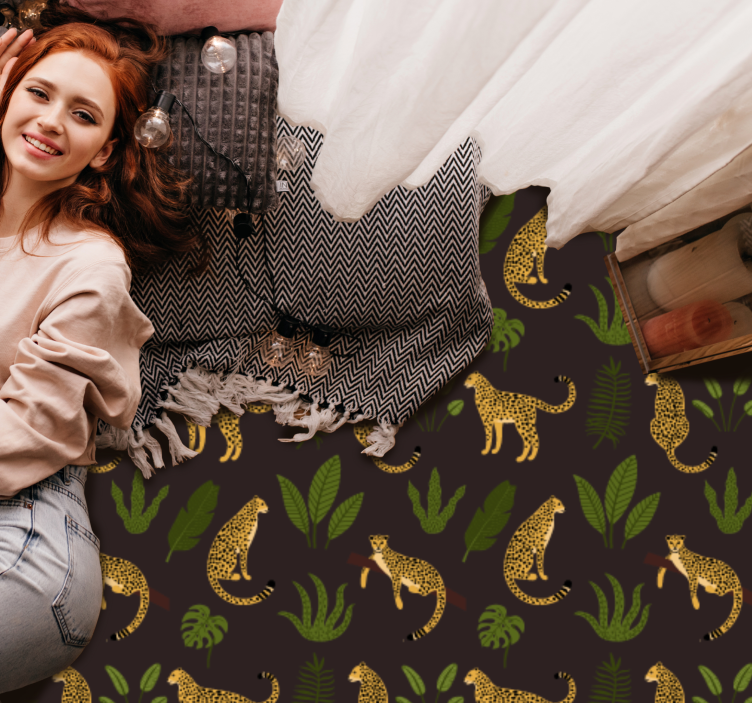 Tumma kasvitieteellinen ja villi leopardikuvio eläin vinyylimatto - Tenstickers