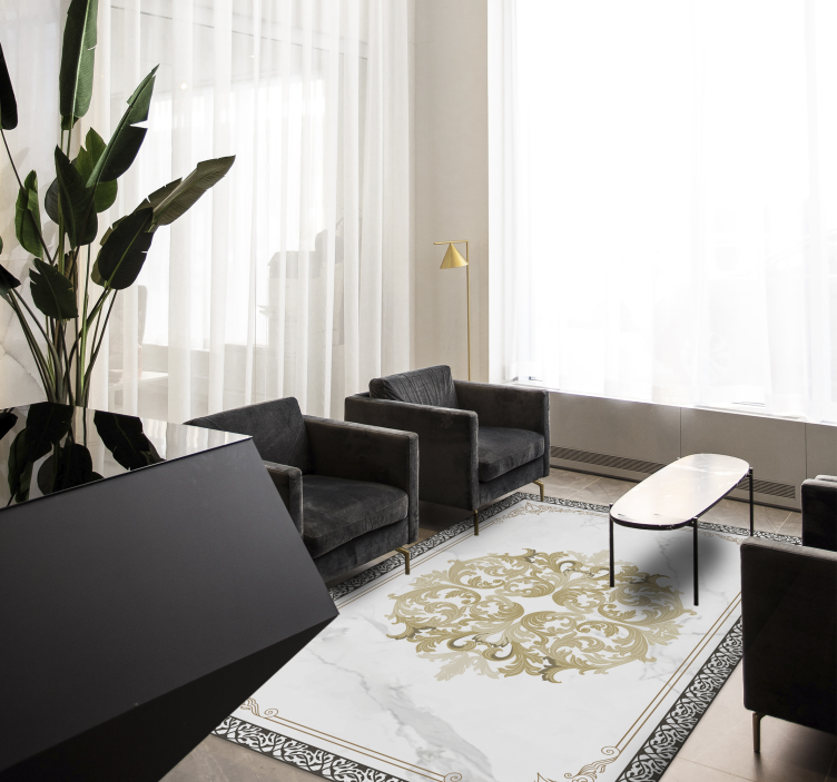 Tyylikäs kulta kukoistaa marmori vinyylimatto - Tenstickers