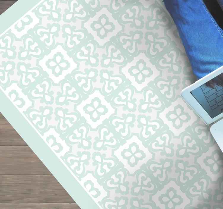 Vaalea akvamariini vintage kukkakuvio laatta vinyylimatto - Tenstickers