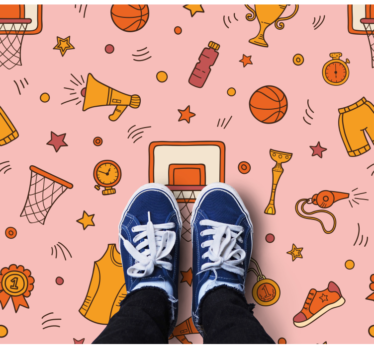 Vaaleanpunainen sarjakuva koripallo kuvio Vinyylimatto käytävään - Tenstickers