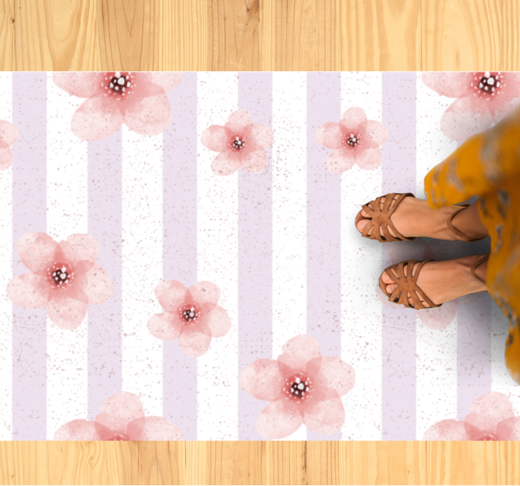 Vaaleanpunaiset raidat kukka vinyylimatto - Tenstickers