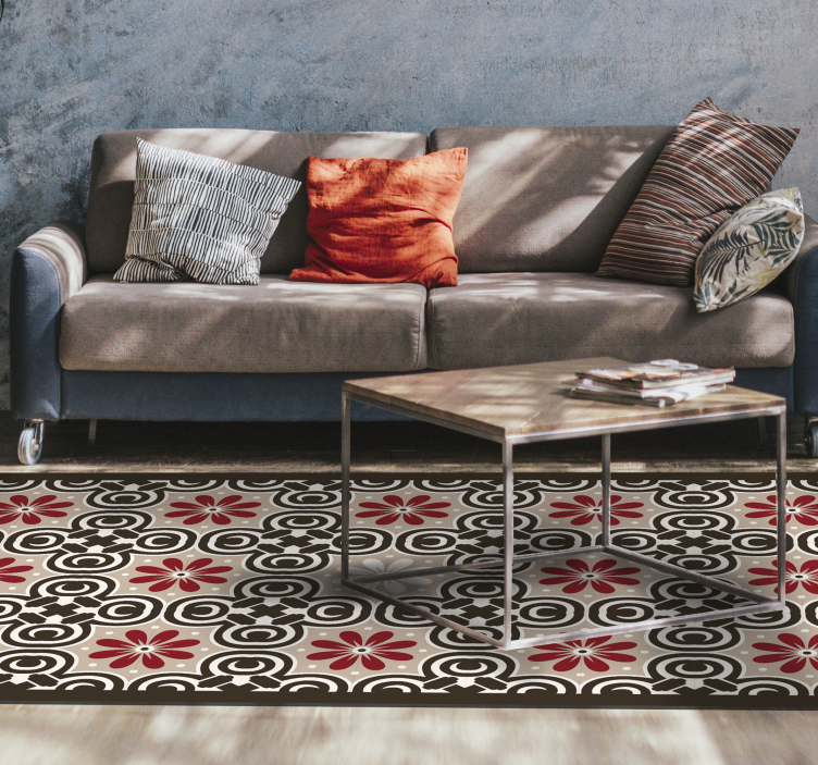 Valkoinen beige ja punainen klassinen kuvio laatta vinyylimatto - Tenstickers