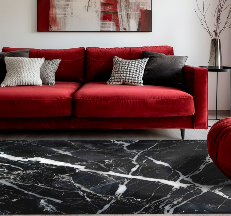 Valkoiset sävyt marmori musta vinyylimatto - Tenstickers