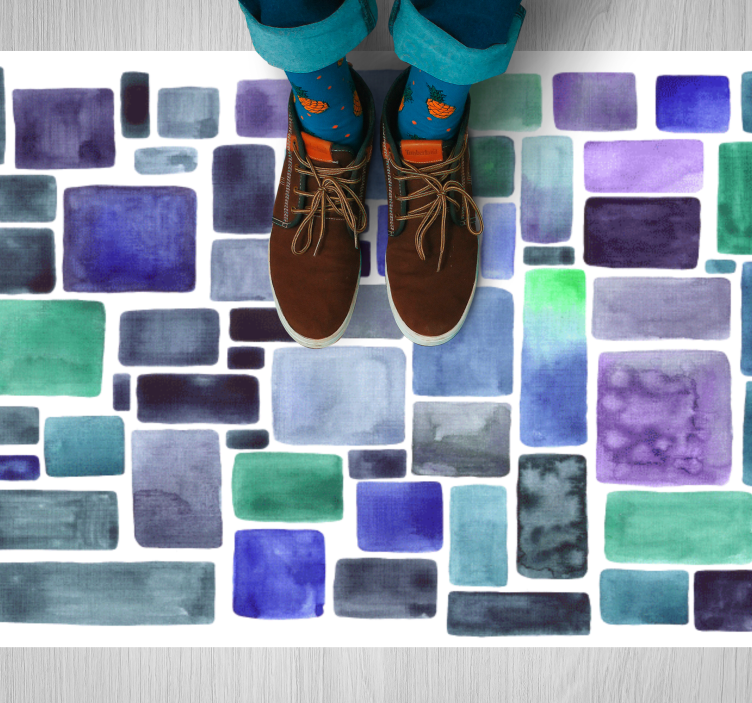 Sinisen sävyjä lohkokuvio vinyylimatto - Tenstickers