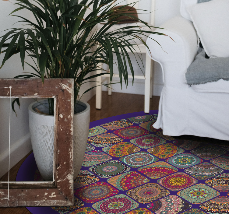 Värikkäitä pyöreitä kuvioita mandala vinyylimatto - Tenstickers