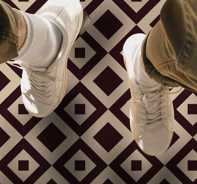 Vintage beige ruudullinen kuvio laatta vinyylimatto - Tenstickers