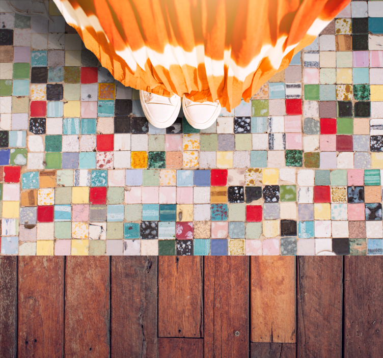 Vintage kaakeloitu keraaminen rakenne laatta vinyylimatto - Tenstickers