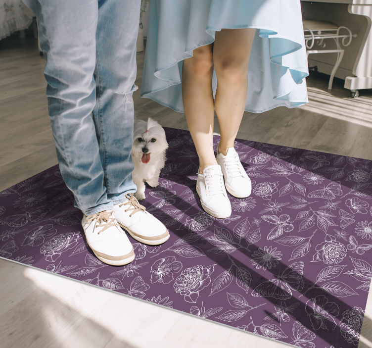 Vintage kasvitieteellinen kuvio vinyyli olohuoneen matto - Tenstickers