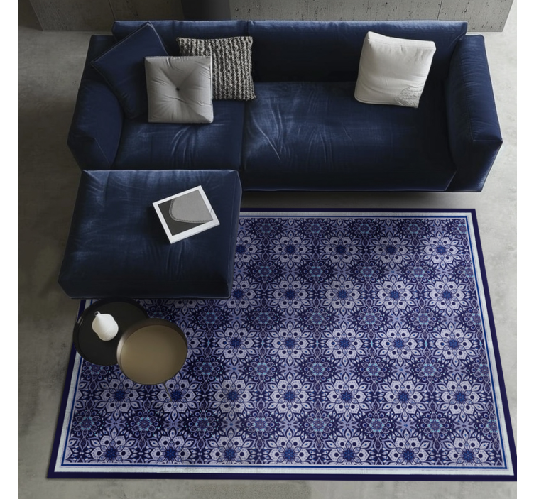 Vintage kukkakuvio sininen vinyylimatto - Tenstickers