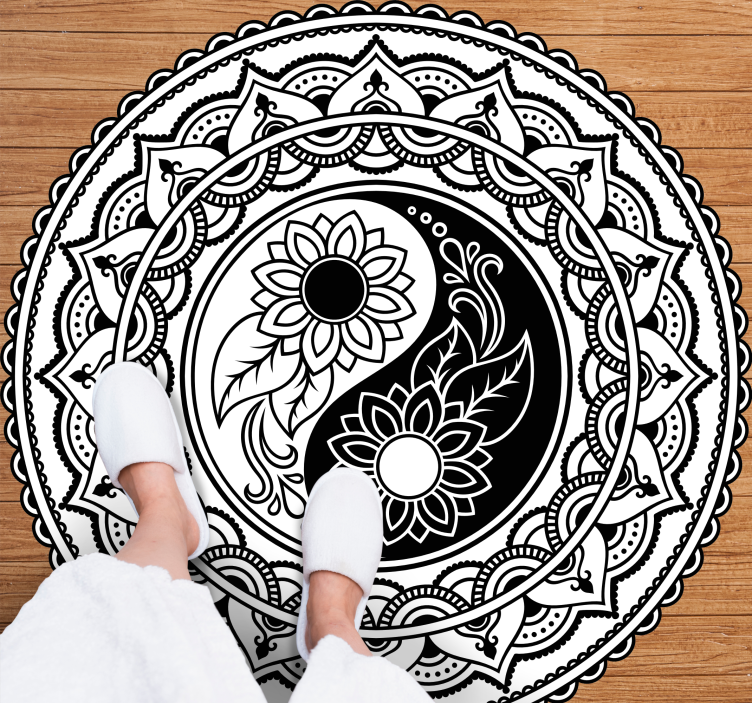 Yin yang auringonkukat mandala vinyylimatto - Tenstickers