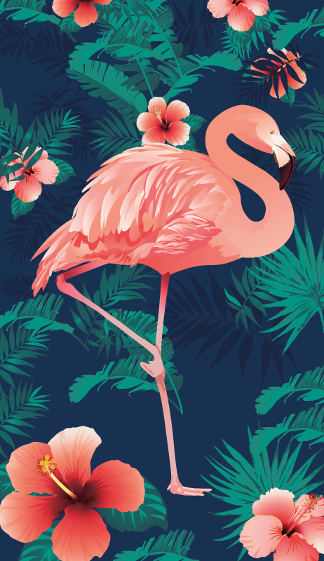 Trooppiset vaaleanpunaiset flamingot eläin vinyylimatto - Tenstickers